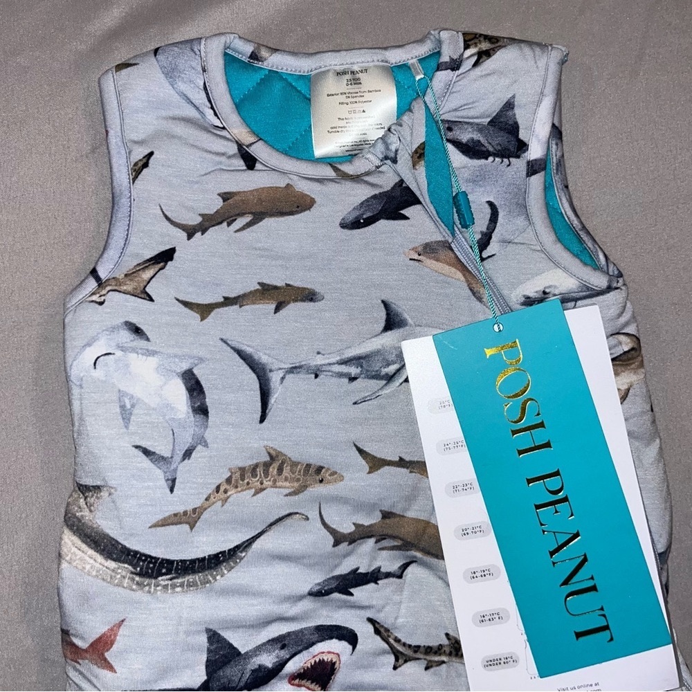 NWT Maverick posh peanut sleep sack shark print 2.5 tog